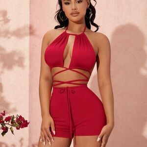 SOLD SHEIN Red Halter Cutout Top